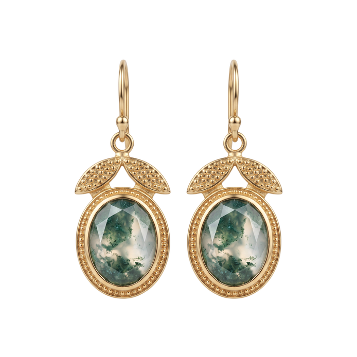 Batu Leaf Earrings | Moss Agate