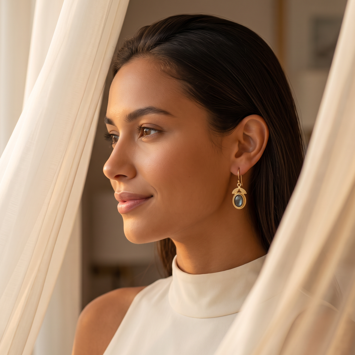 Batu Leaf Earrings | Labradorite