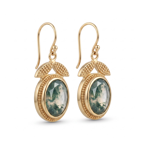 Batu Leaf Earrings | Moss Agate