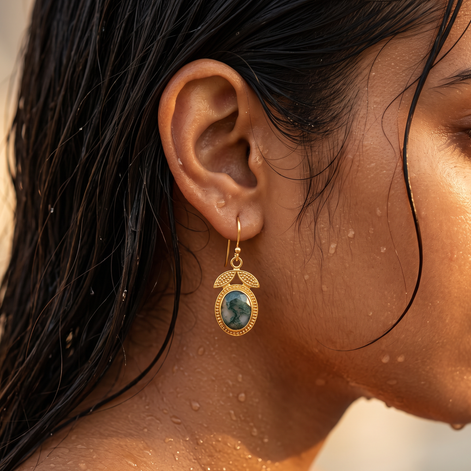 Batu Leaf Earrings | Moss Agate