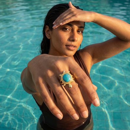 Batu Tortoise Ring | Natural Turquoise
