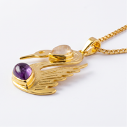 Batu's Lucky Swan Necklace | Amethyst & Rose Quartz