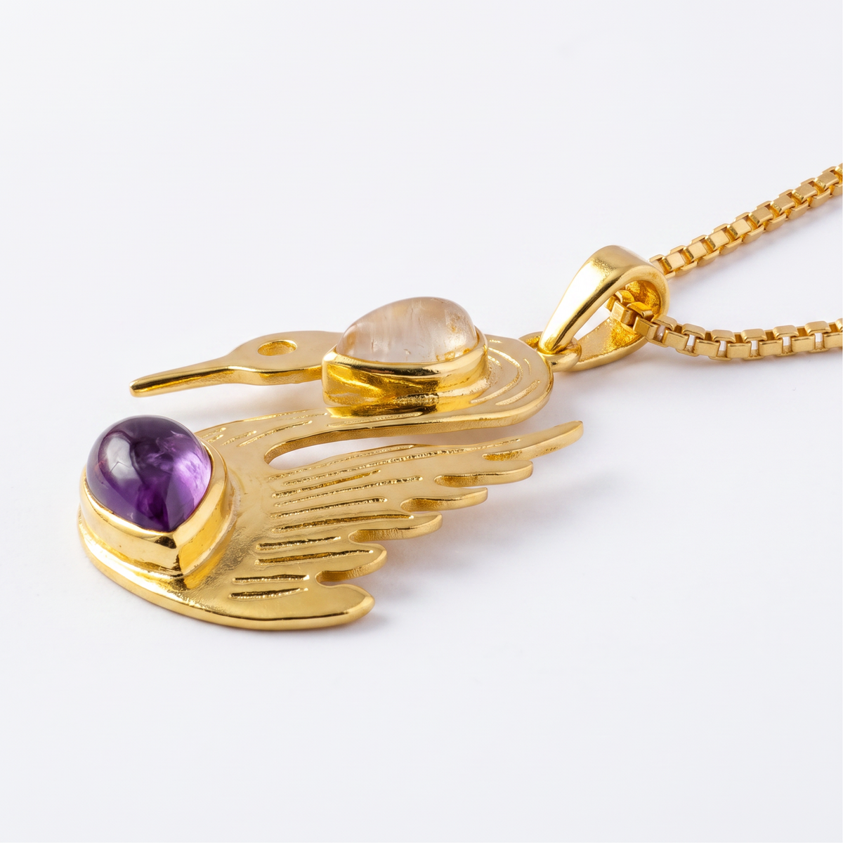 Batu's Lucky Swan Necklace | Amethyst & Rose Quartz