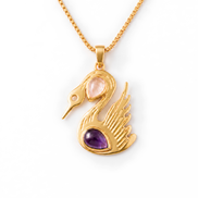 Batu's Lucky Swan Necklace | Amethyst & Rose Quartz