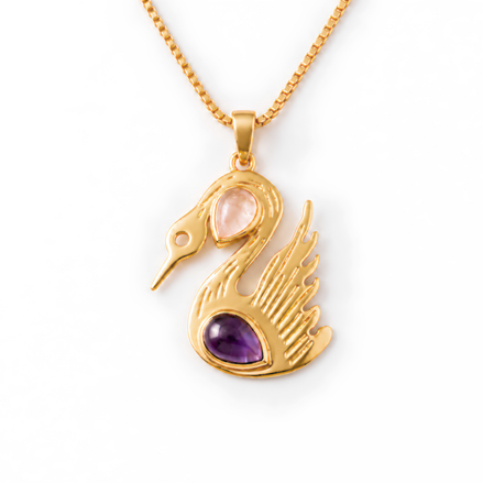 Batu's Lucky Swan Necklace | Amethyst & Rose Quartz