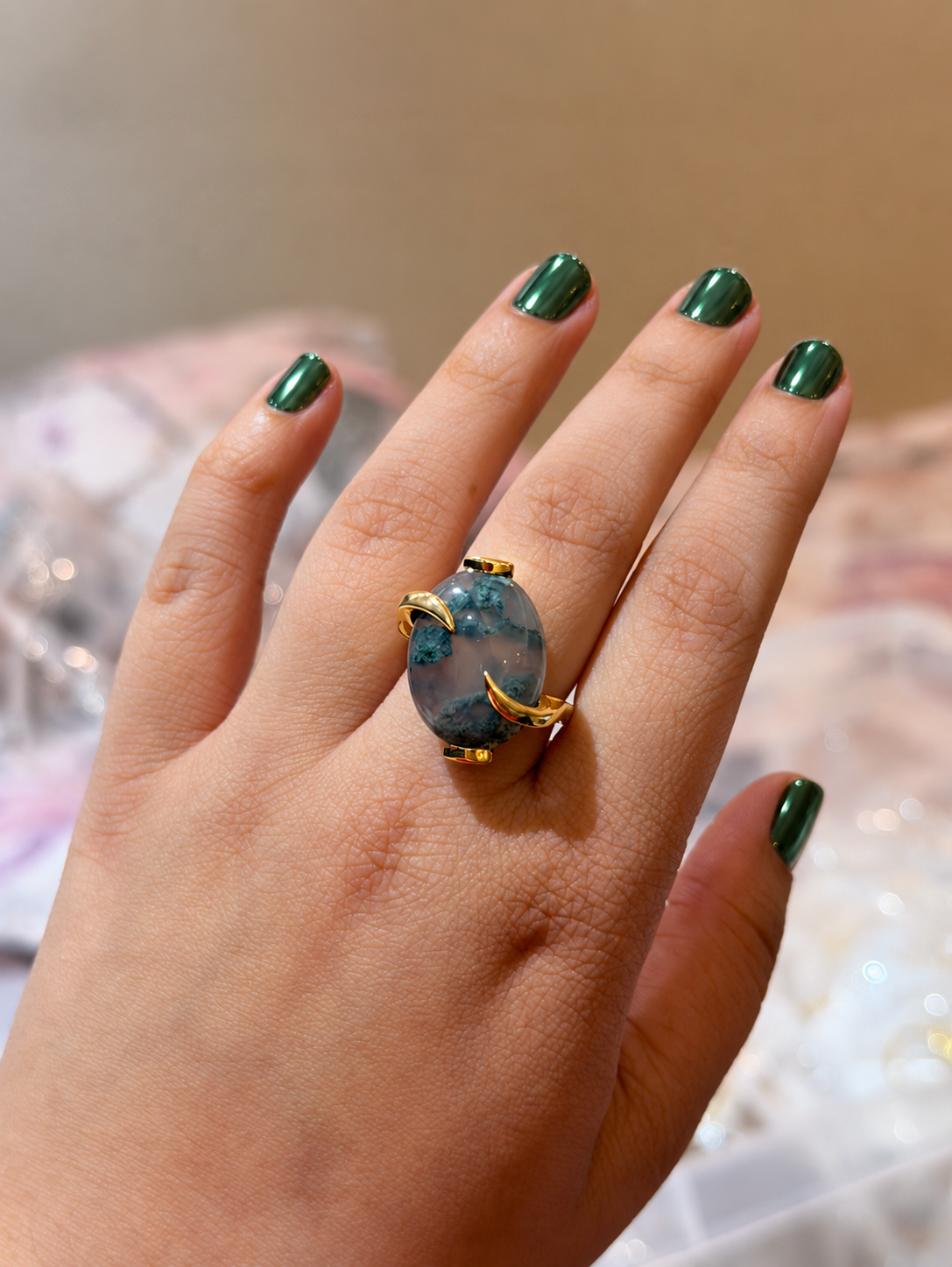 Batu Halo Ring | Moss Agate