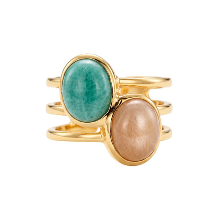 Batu Dual Power Ring | Peach Moonstone & Amazonite