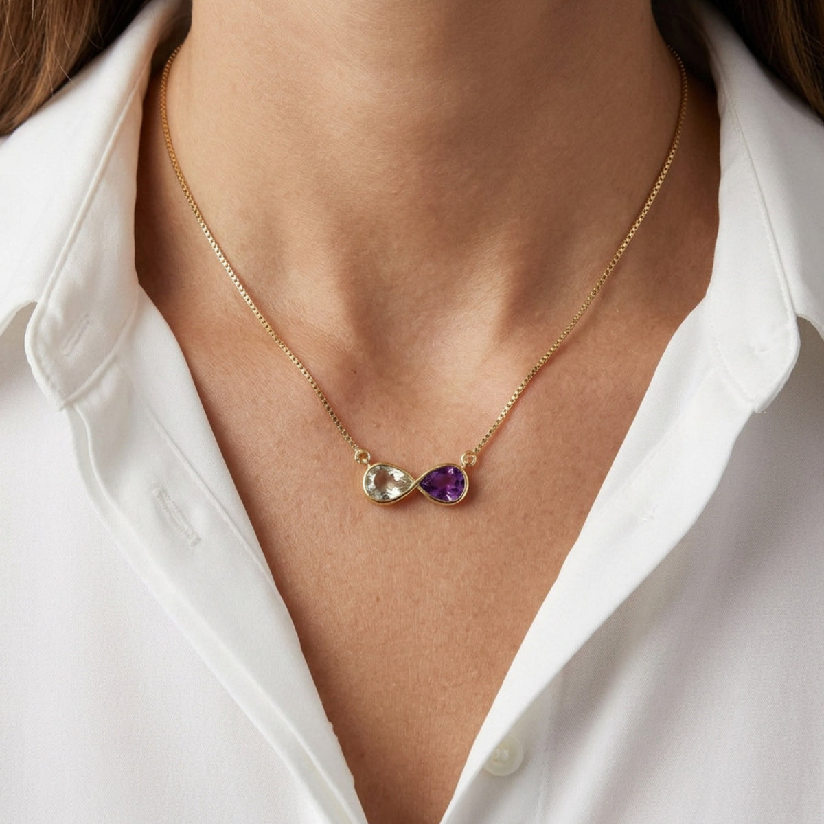 Batu Infinity Necklace | Clear Quartz & Amethyst